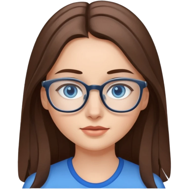 Long brown haired emoji with gray streak down the middle with blue eyes and glasses female young  emoji