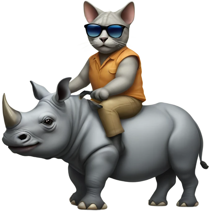 cat wearing sunglasses riding a rhino emoji