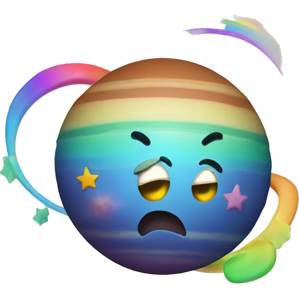 Planet with smiley face and rainbow rings  emoji