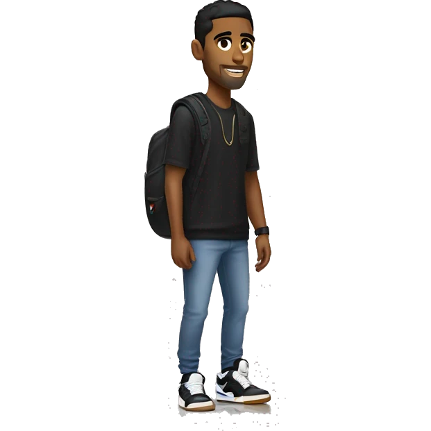 a brown man with a black nike tech with jordan 4s emoji