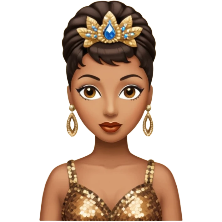 Josephine Baker with dark brown hair, bronze sequin outfit emoji