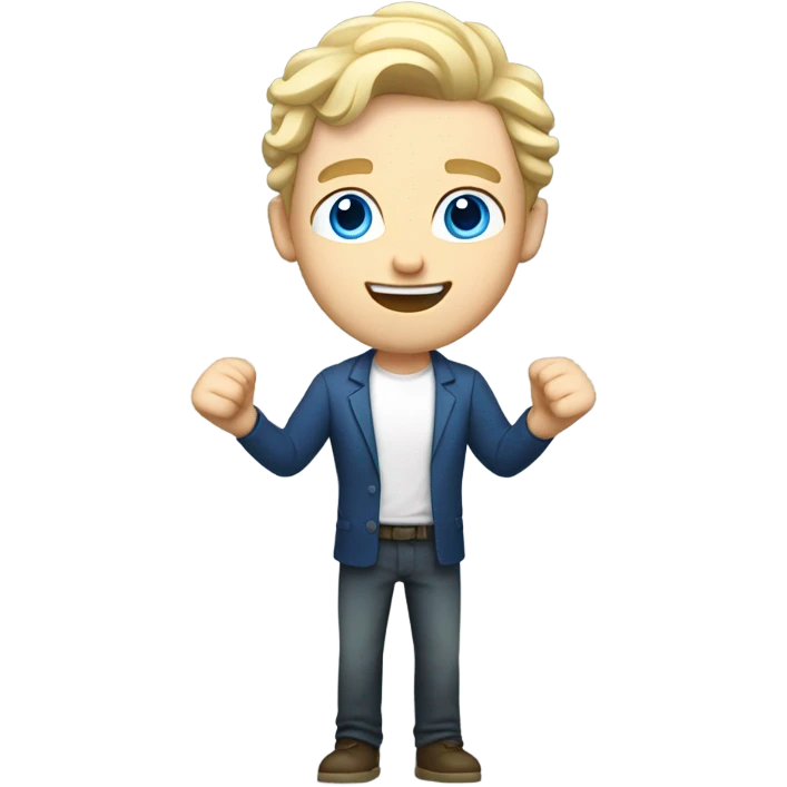 full body raised arms light curl blonde 30yo man blue eyed pale skin emoji