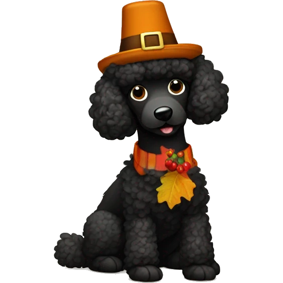 Black poodle dressed like a Thanksgiving turkey emoji