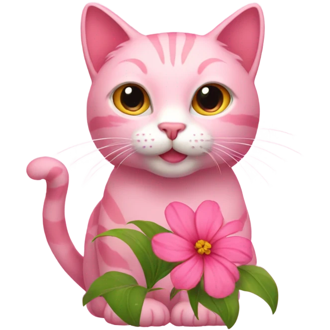 Pink cat with a flower emoji