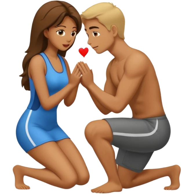 Mulher de joelhos fazendo um boquete em um homem emoji