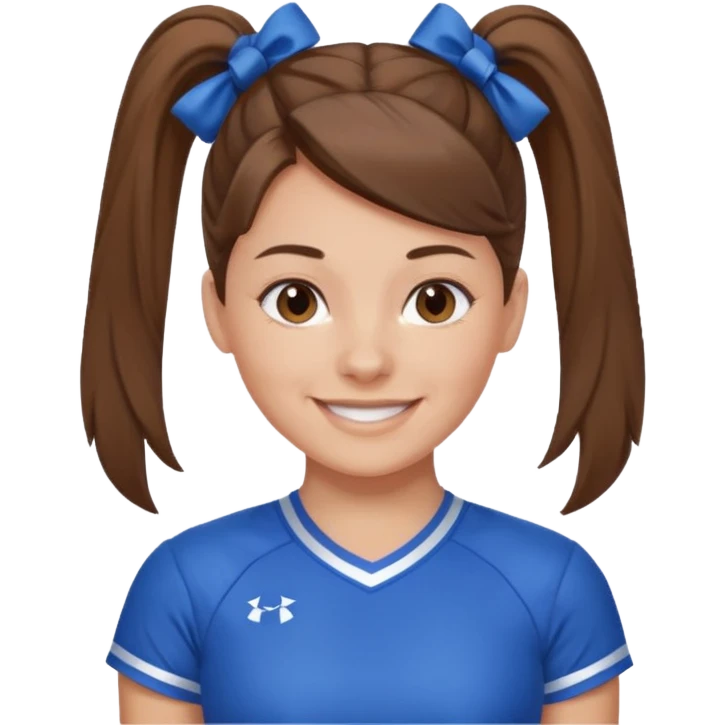 brown hair blue cheerleading shirt no bangs with a high pony smiling emoji