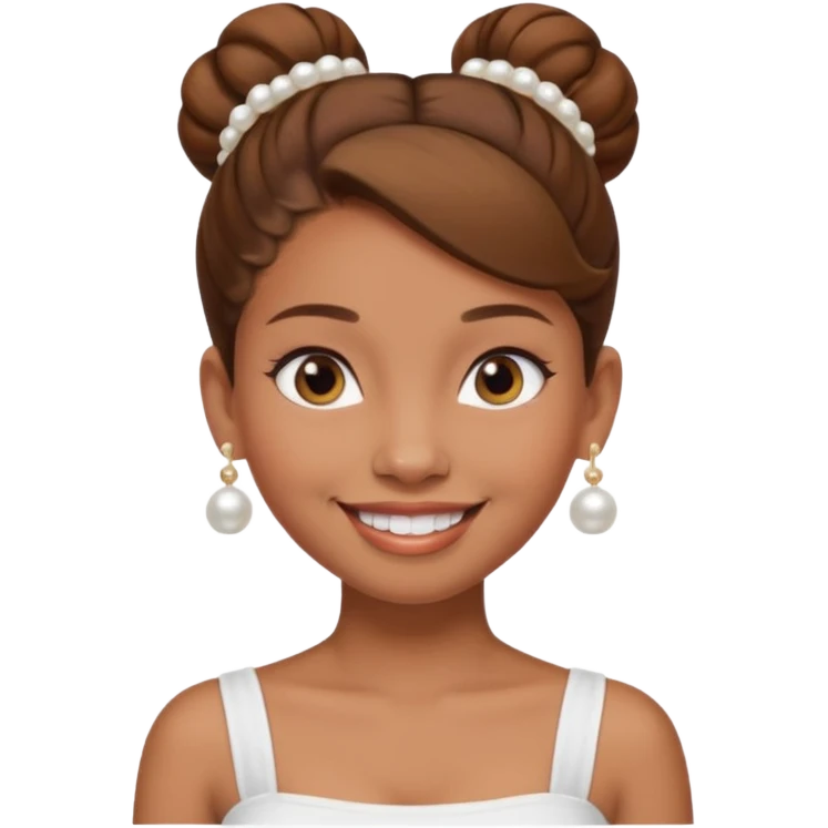 Light brown skin girl, brown hair in bun, smiling, white tube top, pearl earrings emoji