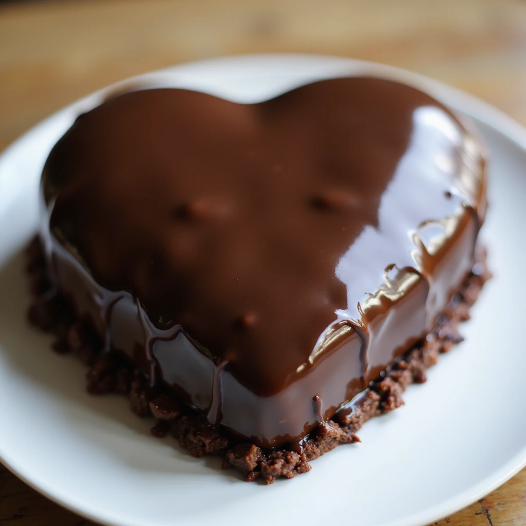 realistic heart-shaped chocolate cake with glossy ganache, photorealistic style emoji