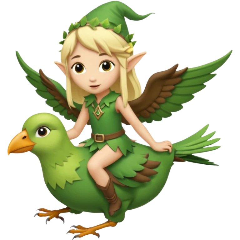 tiny forest elf blonde hair riding bird emoji