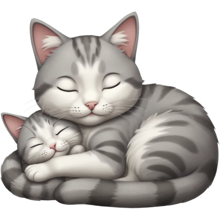 grey and white small cat with its eyes closed lying down leaning on his elbow with his paw curled under his head holding it up emoji