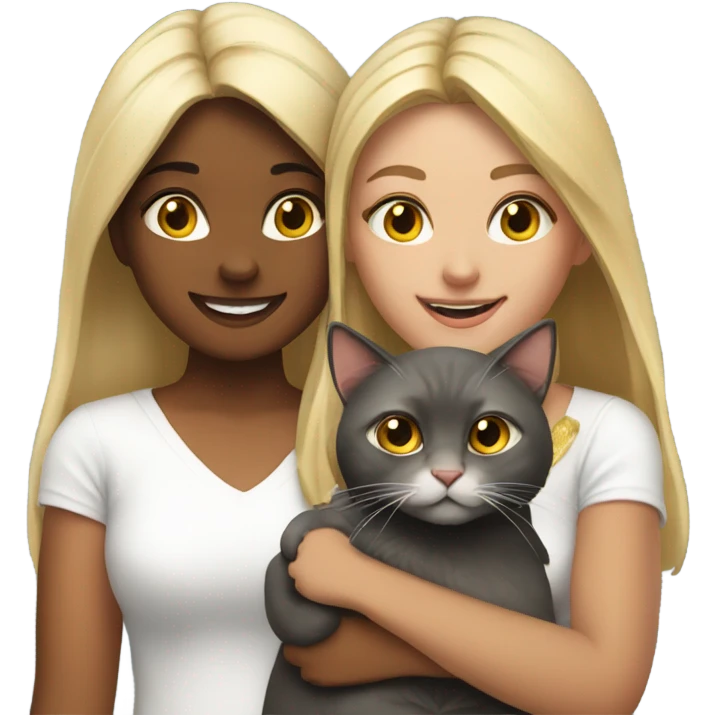 Two girls with two cats say happy new year  emoji
