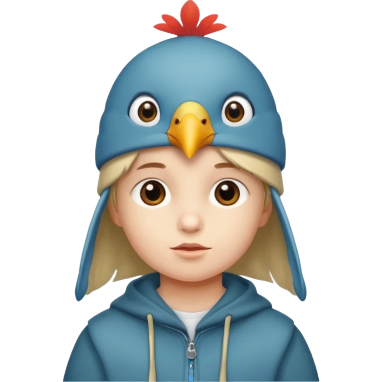 child with a bird hat emoji
