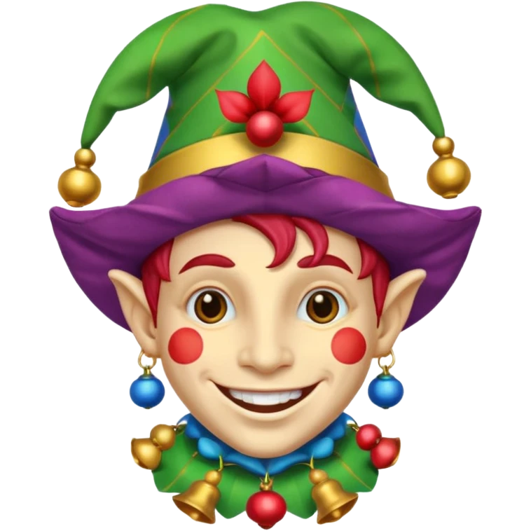 Jester – Smiling trickster with colorful hat and bells emoji