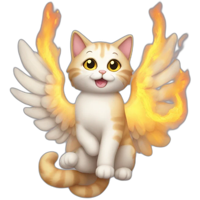 Gato con alas en un cielo de fuego emoji