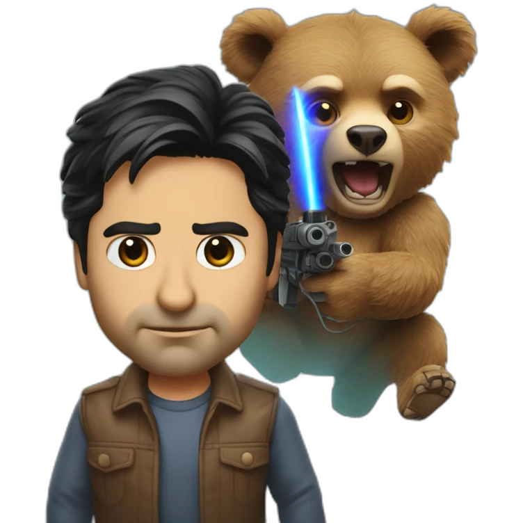 John Stamos shooting lasers out of eyes while fighting a bear emoji