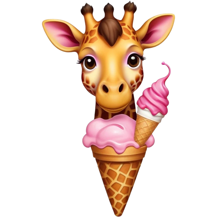 A giraffe eating strawberry icecrem emoji