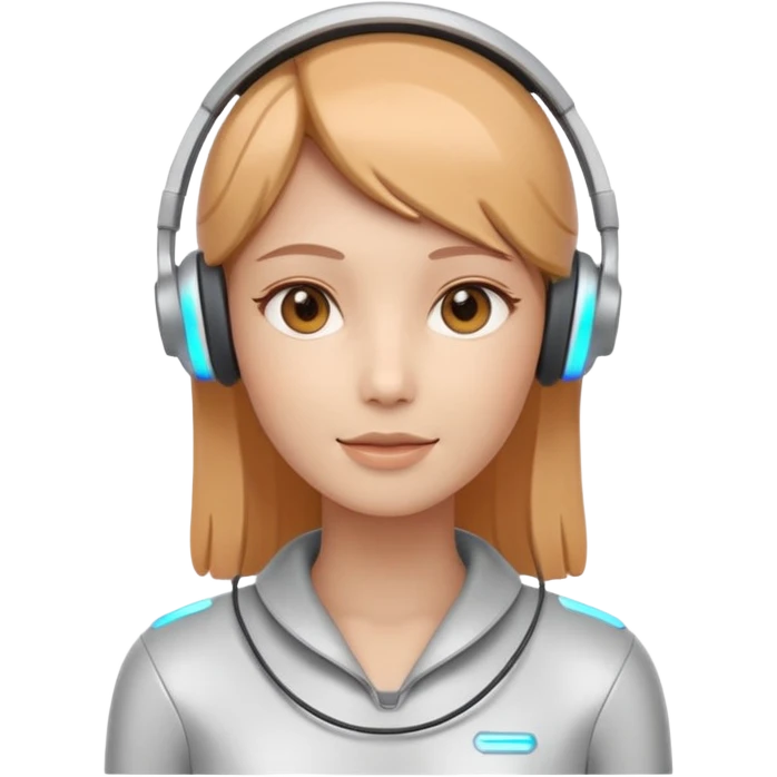 AI Call Agent holo-human-like Cyber AI face, warm, calm and friendly. Holographic look.Soft AI face with a listening, welcoming expression, minimal facial lines, calm eyes. Light headset. Super minimalistic.  emoji