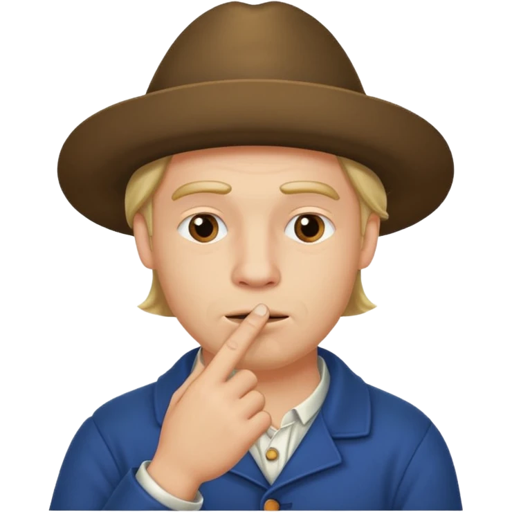 Generate a Dutchman holding his finger to his mouth. Like a secret. PNG on a transparent background. emoji