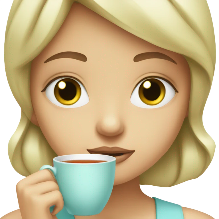 Girl sipping tea green eyes emoji