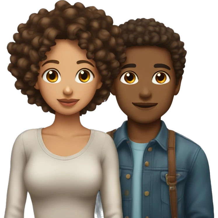 lightskin girl and brownskin boy with curly hair kissing emoji