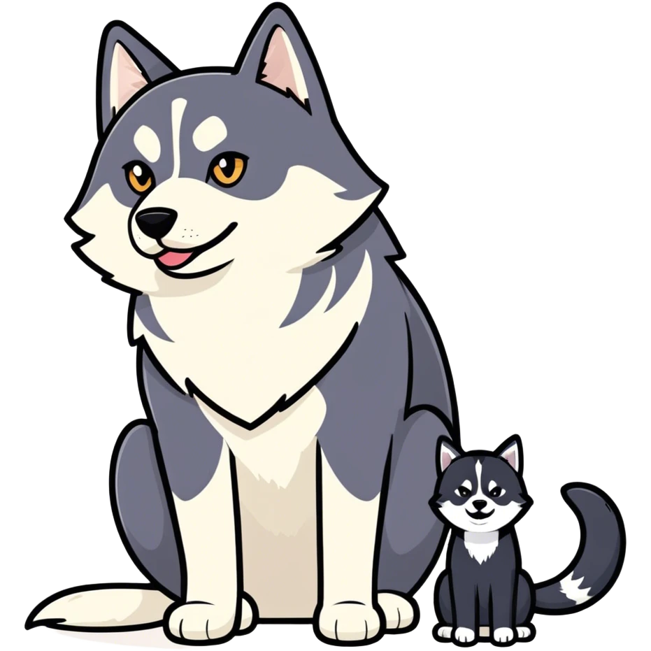 Black cat and a husky dog emoji