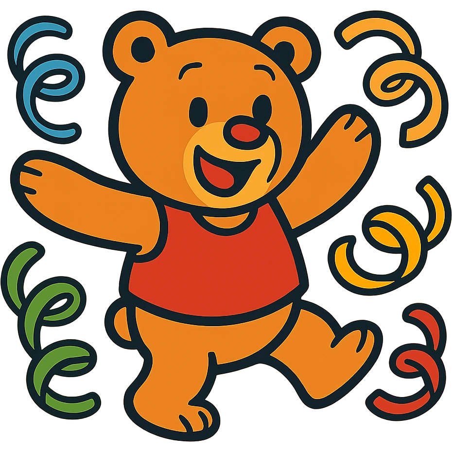 bear with swirly streamers around in vibrant-toon style emoji
