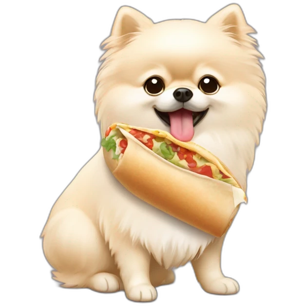 cream pomeranian eating a burrito emoji