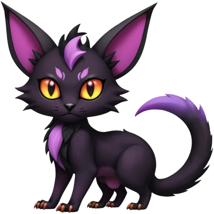 Dark gloomy gothic Black edgy cute Noivern-Noibat-Purloin-Torracat-Lykoi-Caracal-cat-Fakemon-fusion-hybrid-creature with an imp tail  emoji