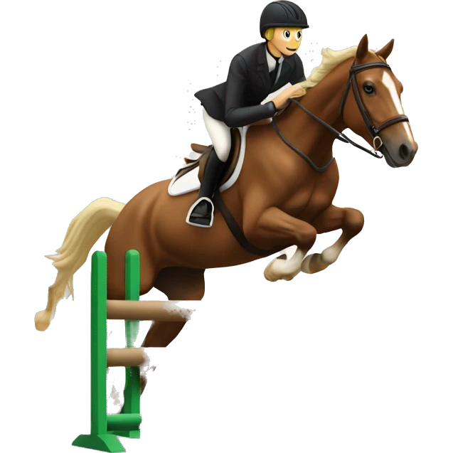 Brown horse jumping over jump with blond rider emoji
