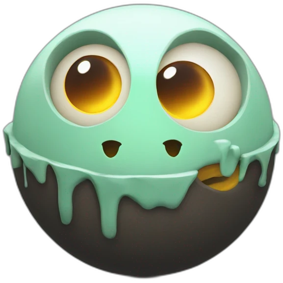 3d sphere with a cartoon cauldron texture with big playful eyes emoji