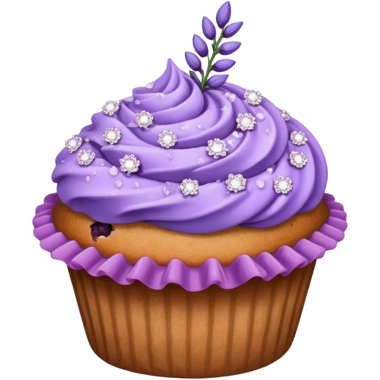 Lavender flower sprig muffin with berry and sugar crystals emoji