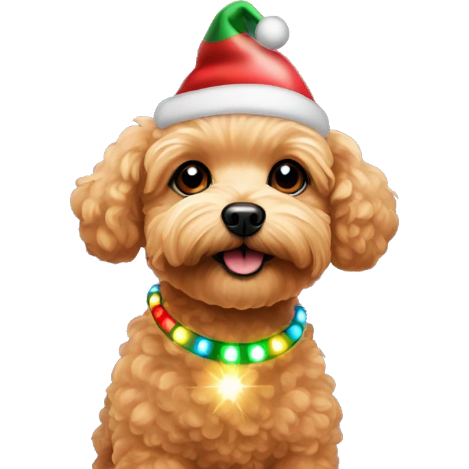 Red maltipoo with Christmas lights decorated around its neck emoji