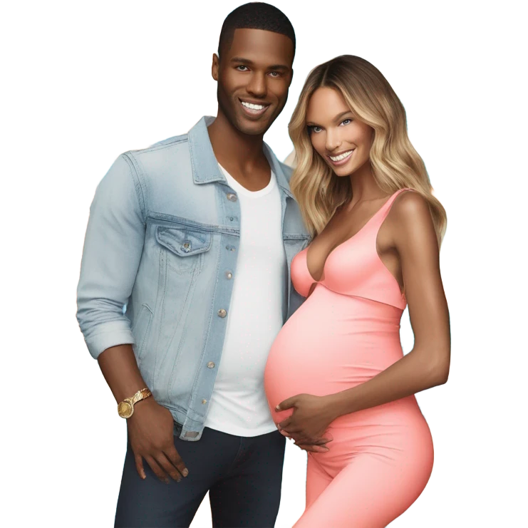 Realistic Photo of a Victoria secret model pregnant posing with a male model at her baby shower  emoji