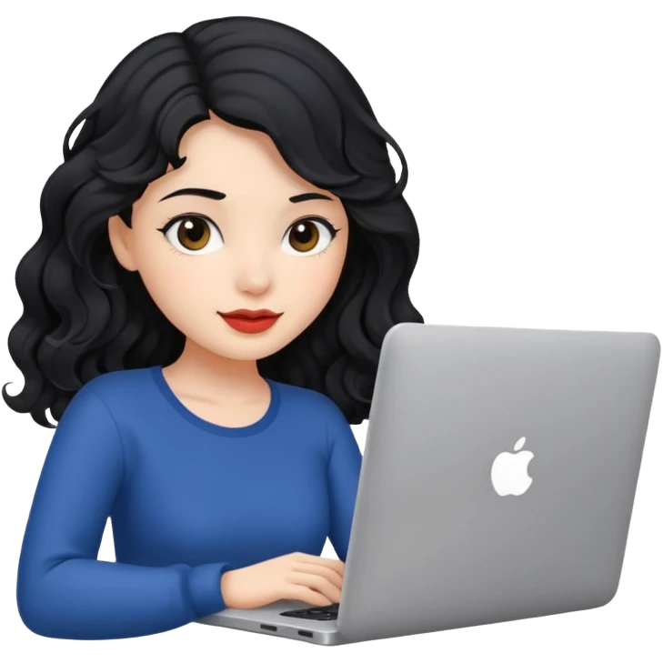 Beautiful girl, with black hair, with wavy hair, and with a laptop  emoji