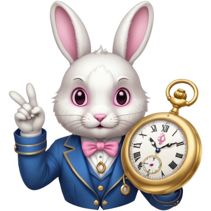 White rabbits pointing at a pocket watch emoji