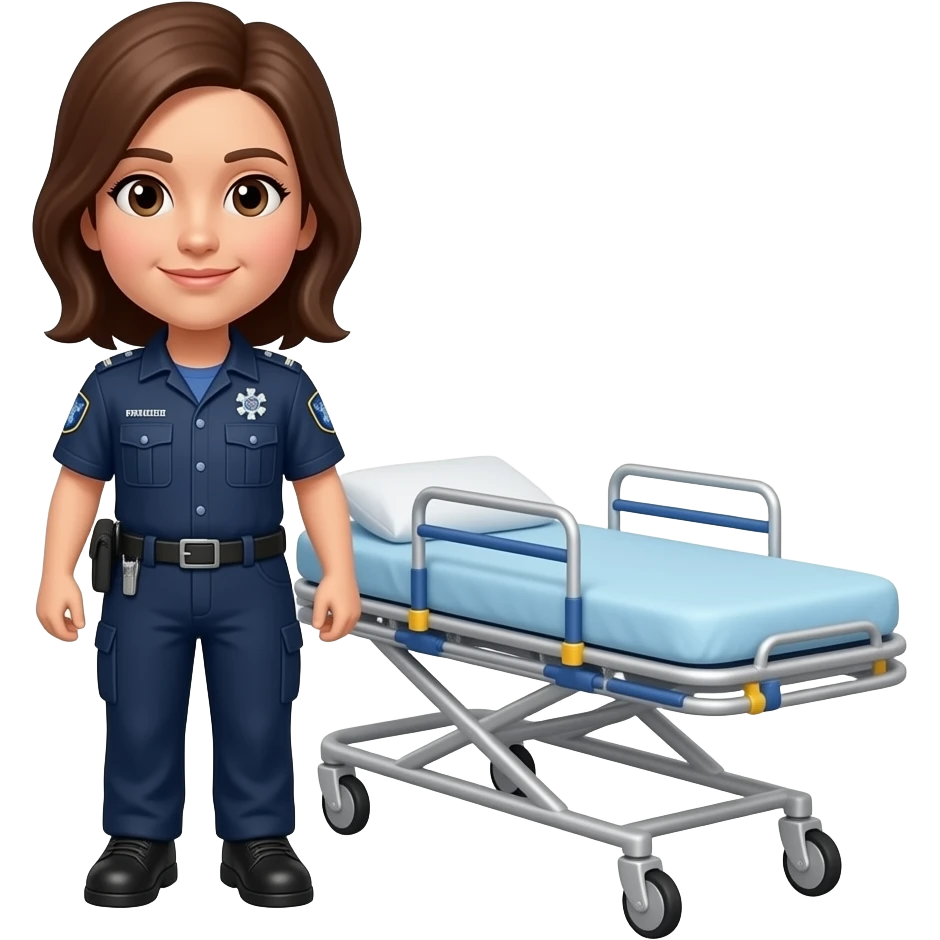 female brown haired EMT with gurney emoji