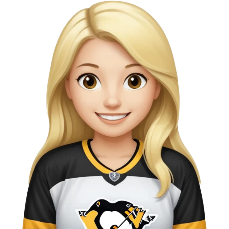 Girl long hair blonde with hockey jersey pittburgh penguins emoji
