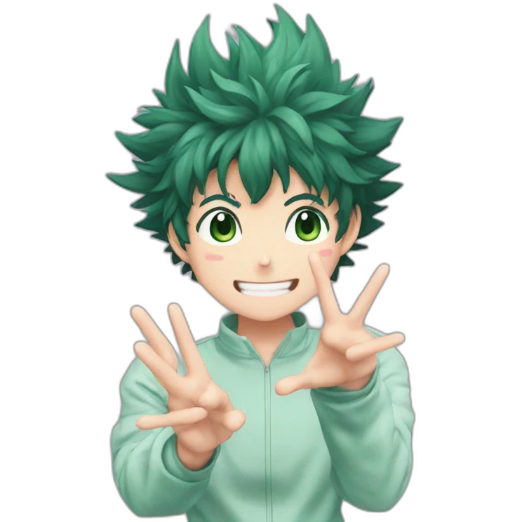 Izuku midoriya doing peach sign emoji