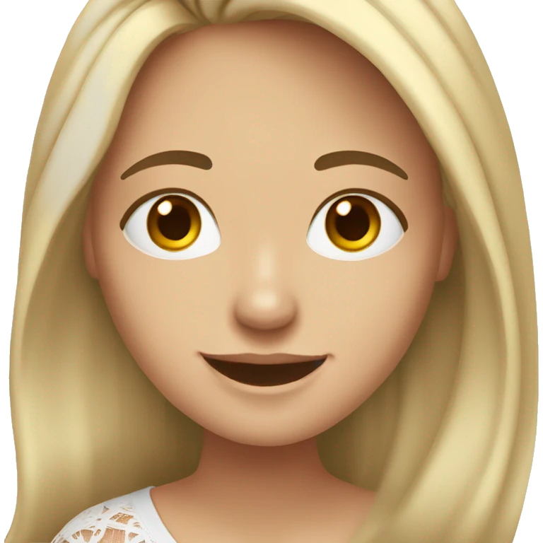 Spanish white girl, with no so long brown lacy hair, smiling in front of a laptop emoji