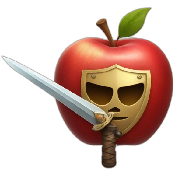 red apple holding a sword and shield emoji
