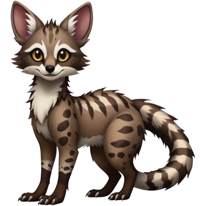 Cute Realistic Feral Rare Fantasy dark Vernid-Sergal-Genet-Trico-species by LiLaiRa, random markings, tufted tail, tufted ears, full body emoji