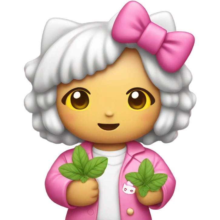 Hello kitty holding Pink herb nugget emoji