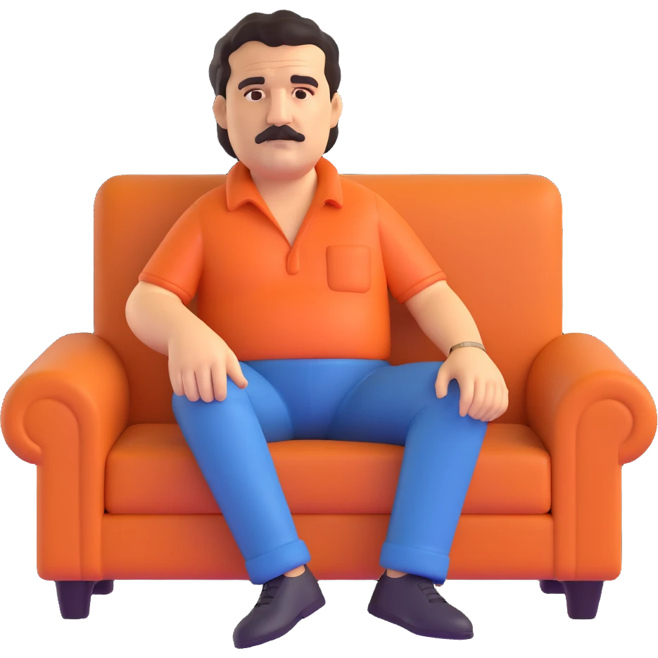 Pablo Escobar sitting on a sofa, 3D style emoji