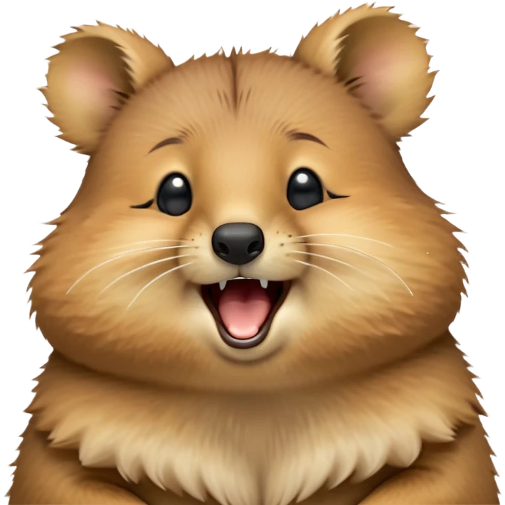 cinematic-realistic  yawning quokka-emoji,-small-round-frame, head tilted in an endearing manner, wouth wide open yawning, sleepy comical smile, round fluffy cheeks, giant-fluffy-cheeks-large-smile-fluffy-brown-fur-radiating-a-warm-softness,-big-round-eyes-filled-with-joy, realistic round  fluffy zoomed in, large black eyes one paw raised in the air emoji