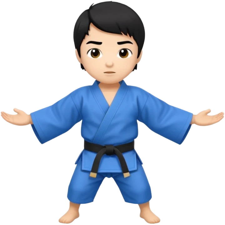 Кимоно синий для дзюдо мальчик с черными волосами все тело черный пояс emoji