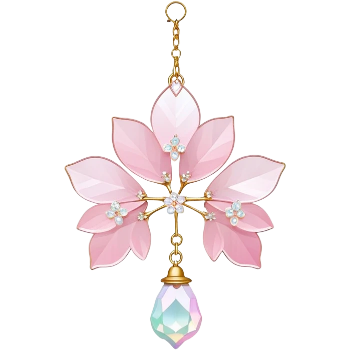Hanging Iridescent pastel pink sakura crystals white-pearly suncatcher with a tiny bell emoji