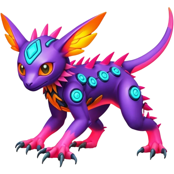 Tropical lush warm-colored modern colorful neon-colored cyber-Fakémon-Digimon-Trico-creature emoji