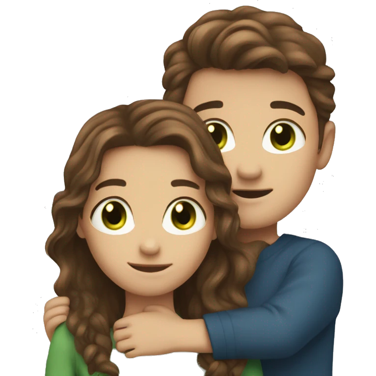 brown hair blue eyed girl hugging brown hair green eyed boy emoji