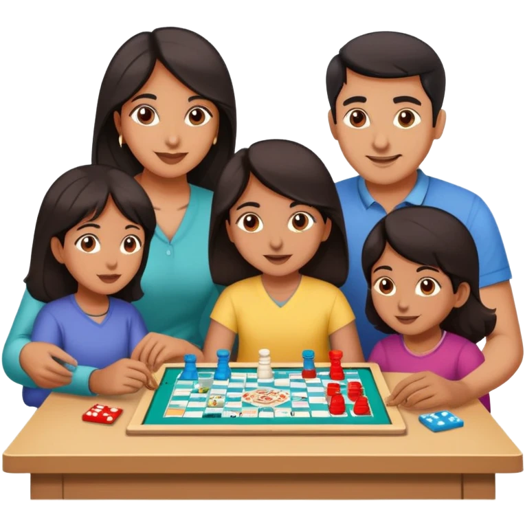 South Asian family with dark hair playing board games together at home emoji