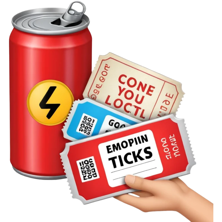 a can of gasoline and 2 tickets emoji